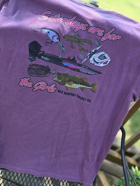 Comfort Colors Purple Fishing Graphic Tee with Pink Script